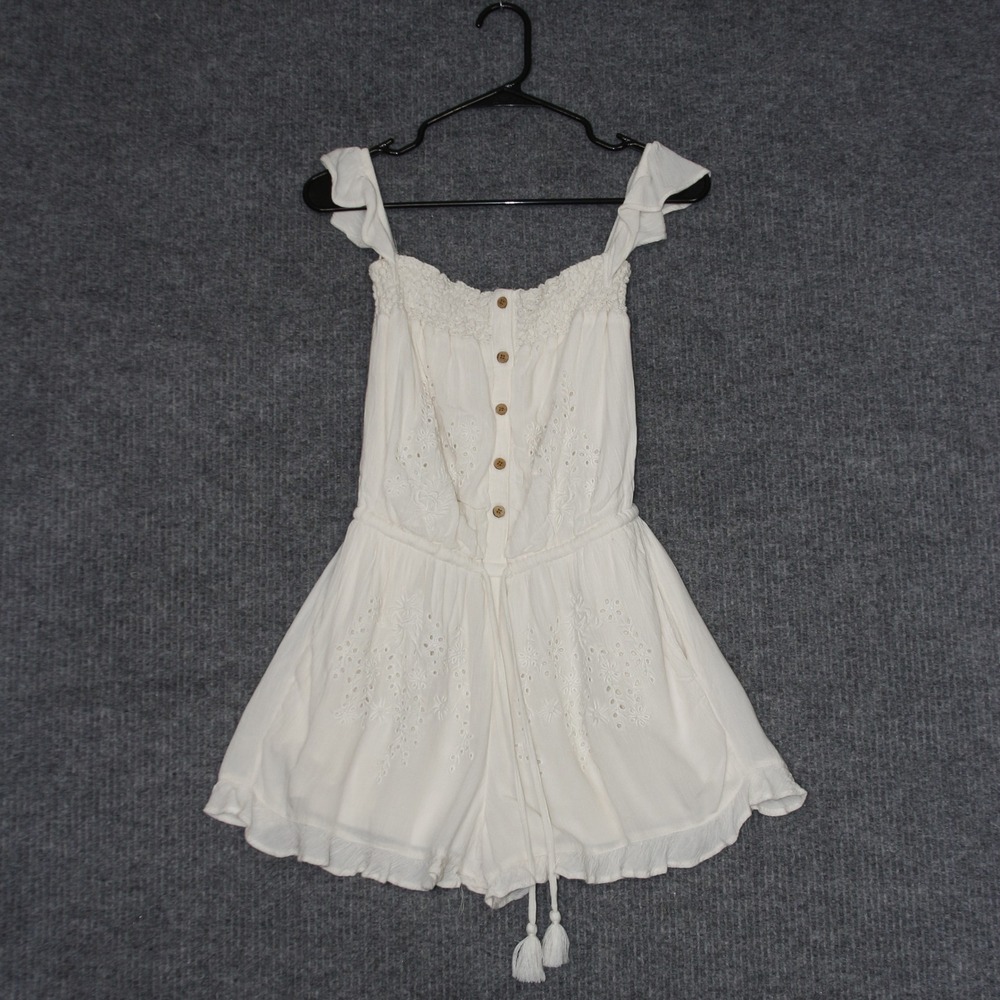 American Eagle Women's XS Outfitters White Eyelet Ruffle Sleeve Romper